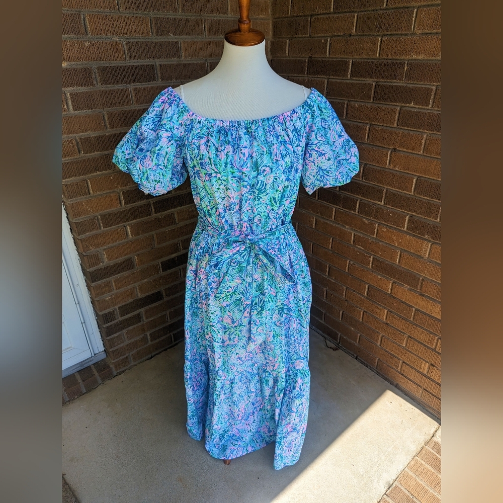 NWT Lilly Pulitzer Tamie Off-the-Shoulder Dress - Surf Blue Soleil It On Me